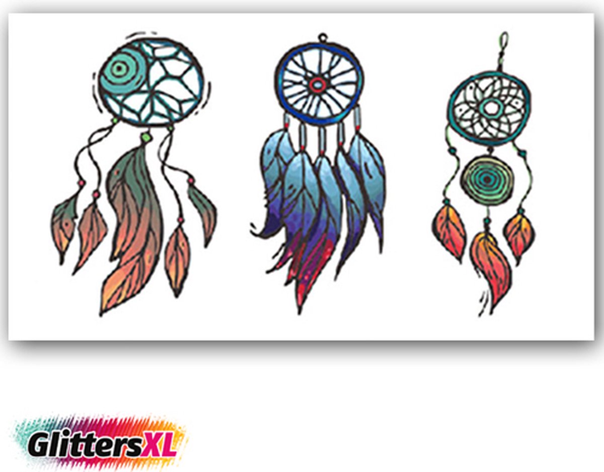 GlittersXL - Temporary Tattoo Dromenvanger (11x6cm) [Neptattoo - Tijdelijke tatoeage - Nep Fake Tattoos - Water overdraagbare festival sticker henna outfit tattoo - Glitter tattoo - Volwassenen Kinderen Jongen Meisje]